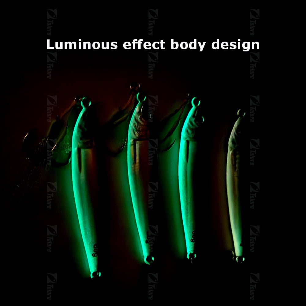 2PC Luminous Fishing Lures Jigs 40g/60g/80g Jigging Baits with Spoon and Hooks