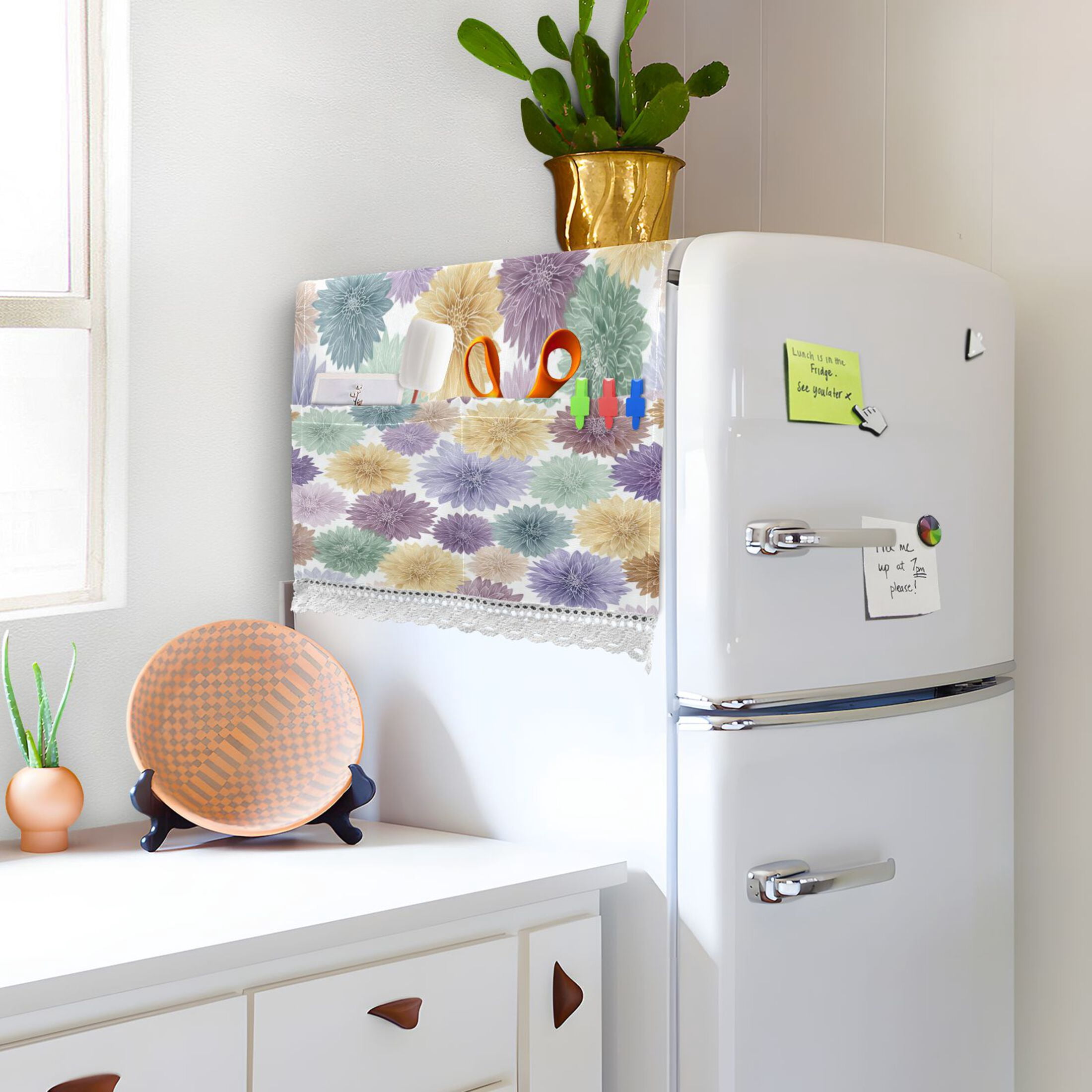 Wobogo Vibrant Floral Washing Machine Cover Dustproof Washer Dryer Cover Waterproof Laundry Room Decorative Protector