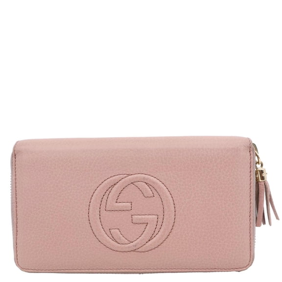 Pre-Owned Gucci Soho Pebbled Calfskin Zip Around Wallet Pink 308280