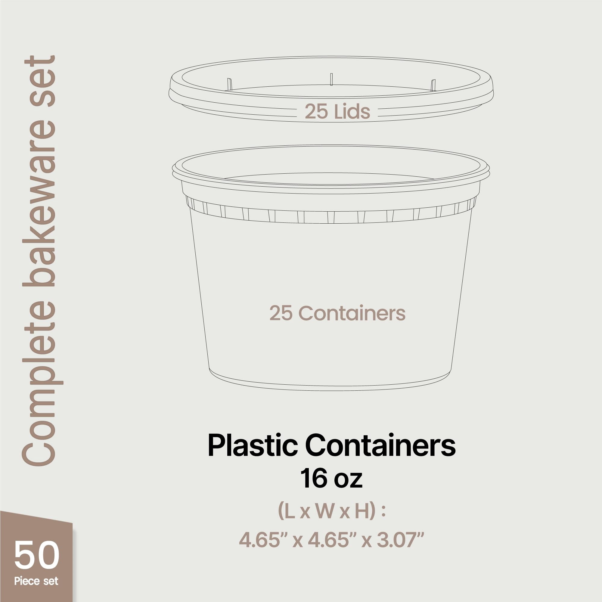Bakken Plastic Deli Containers with Lids 16oz (50 Pack), Leak-Proof Food Storage for Soup, Meal Prep & Slime, Stackable, Freezer & Microwave Safe