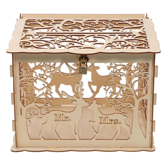 MEIBUTYUP Large Wooden Bridal Shower Card Box for Wedding Cards and Decorations, Keepsake Box, 1 Set