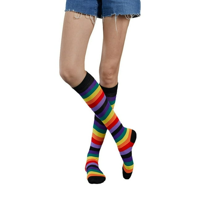 Bas Imprimé Arc-en-Ciel pour Femme Style Genou-Haut