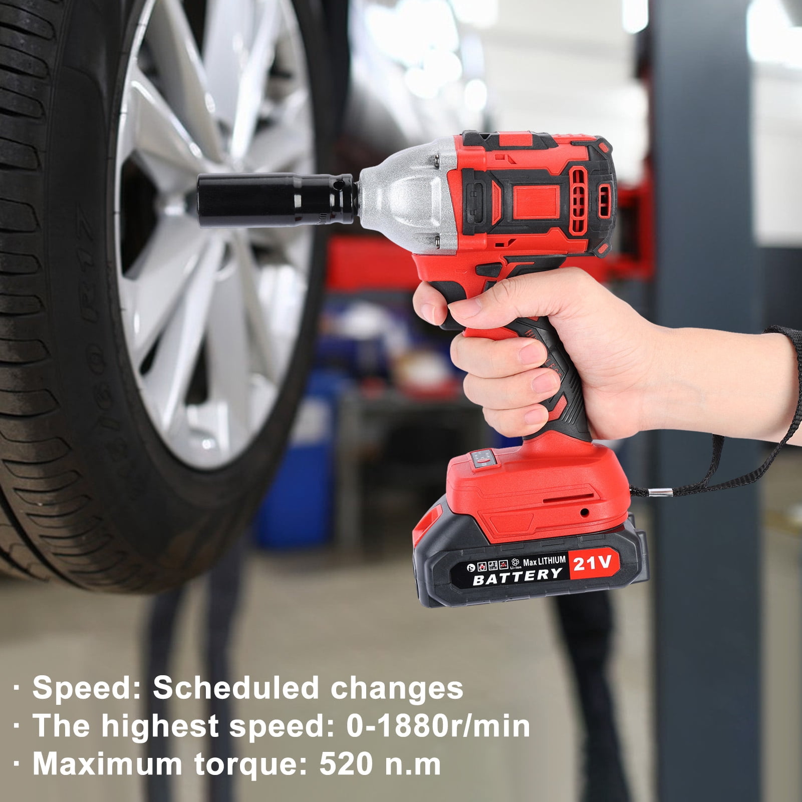 Jiledu Cordless Impact Wrench, 520N.m High Torque Electric Wrench with 2 x 1500mAh Batteries, Brushless Motor Electric Impact Wrench, for Family Cars, Construction Work_Clearance Car Washer