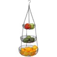 thumbnail image 3 of Hanging Fruit Basket, 3 Tier Wire Swinging Hanging Fruit Hammock Bowl Basket Rack Kitchen Storage, Round Fruit Bowl Racks Iron Hanging Storage Rack for Keeps Fruits and Veg Fresh (33â€œ/84cm), 3 of 7