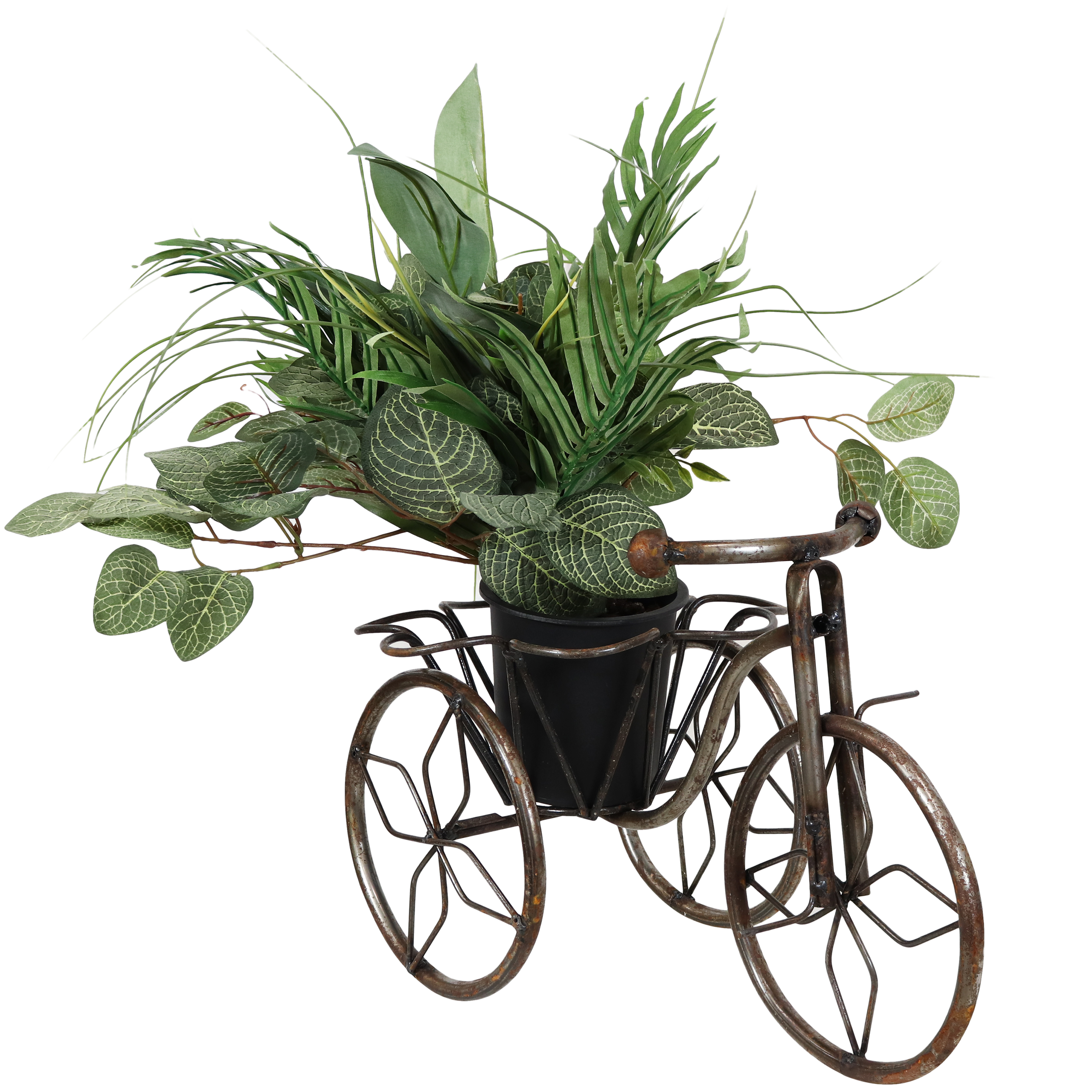 Sunnydaze Indoor/Outdoor Rustic Metal Tricycle Standing Planter Basket
