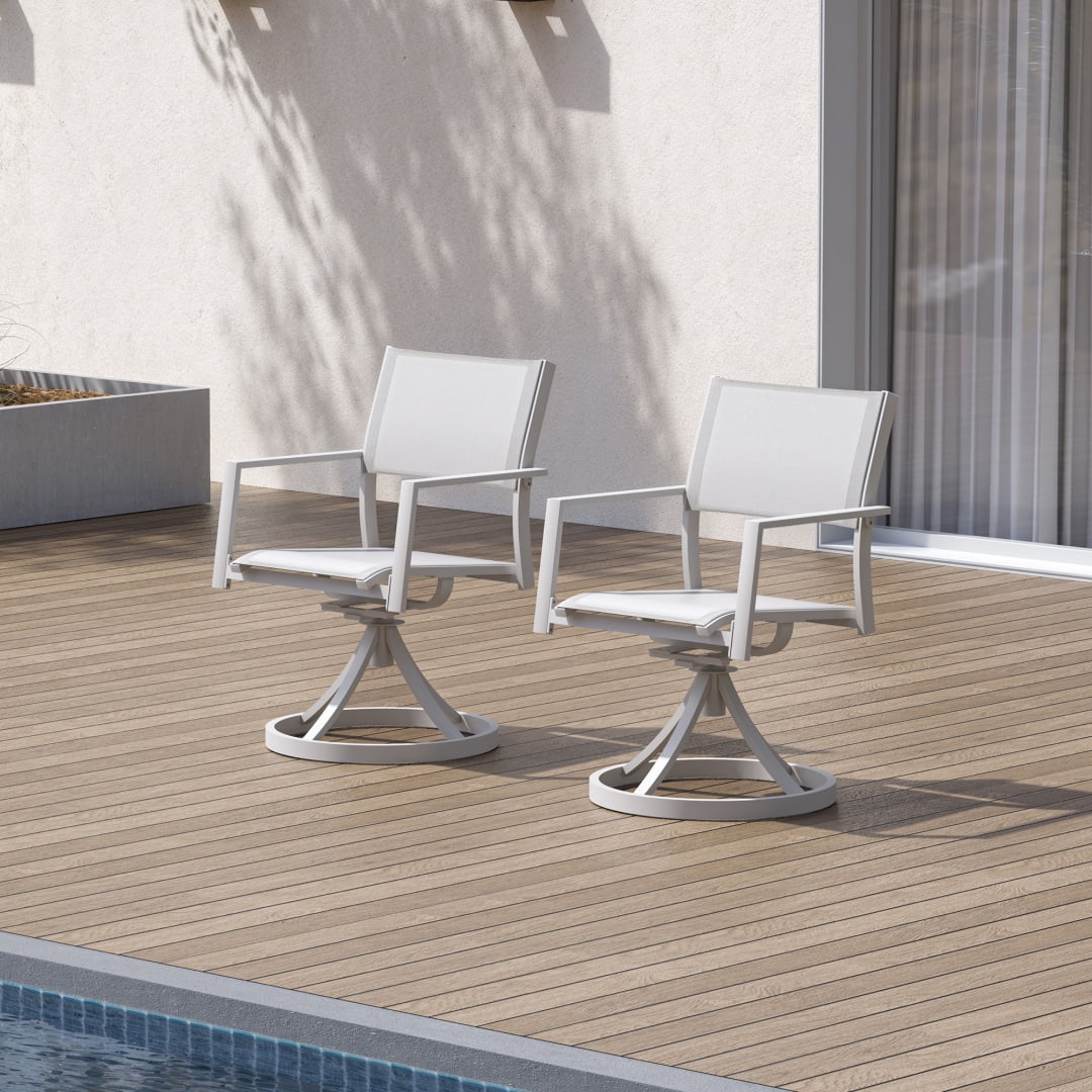 2-Piece Patio Stackable swivel Dining Chairs with Textilene, Warm Gray