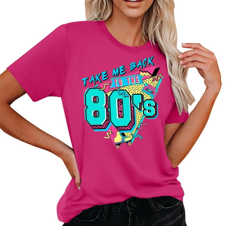 Women Vintage 80s T Shirts Casual Retro 80s Party Shirt Tops Lady