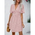 thumbnail image 2 of Women's Summer Dresses Boho Midi Sleeve Dress Floral Print V Neck A Line Pleated Casual Fit Elegant Vacation Sundress (Pink,XX-Large), 2 of 6