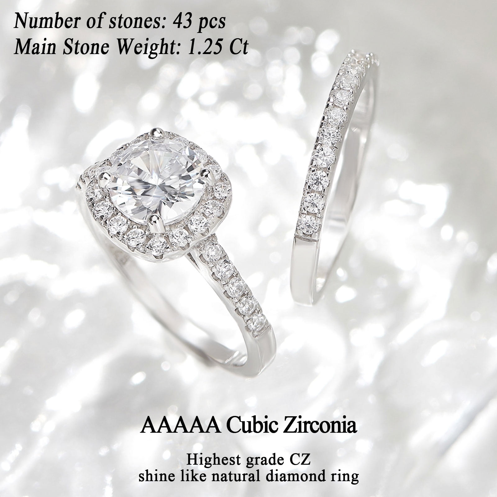 Wuziwen 2Ct Round Cut Wedding Rings for Women Halo Engagement Ring Sets 925 Sterling Silver CZ Size 7
