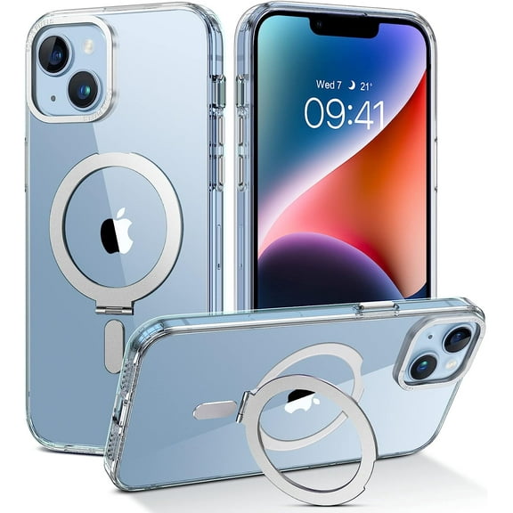for iPhone 14 Magnetic Case, iPhone 13 Case with Invisible Stand [Compatible with Magsafe], Full Body Protective Cover Slim Shockproof Kickstand Phone Case for Apple iPhone 13/14 6.1", Clear