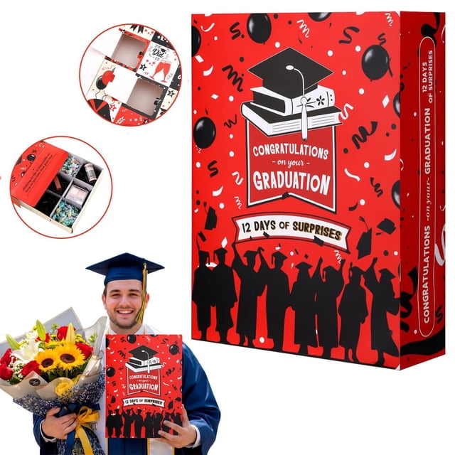 Graduation Countdown Calendar Box, 12 Days 2026 Graduation Box With Filling Raffia Fill It Yourself EmptyforGraduates Her Him High School College, 13 * 10 * 3inch, 2026 Graduation Countdown Box