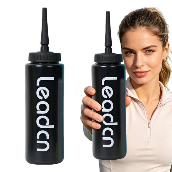 Summer Sports Water Bottle 1L with Long Nozzle Squeeze Hydration for Soccer Football Gym Training Black