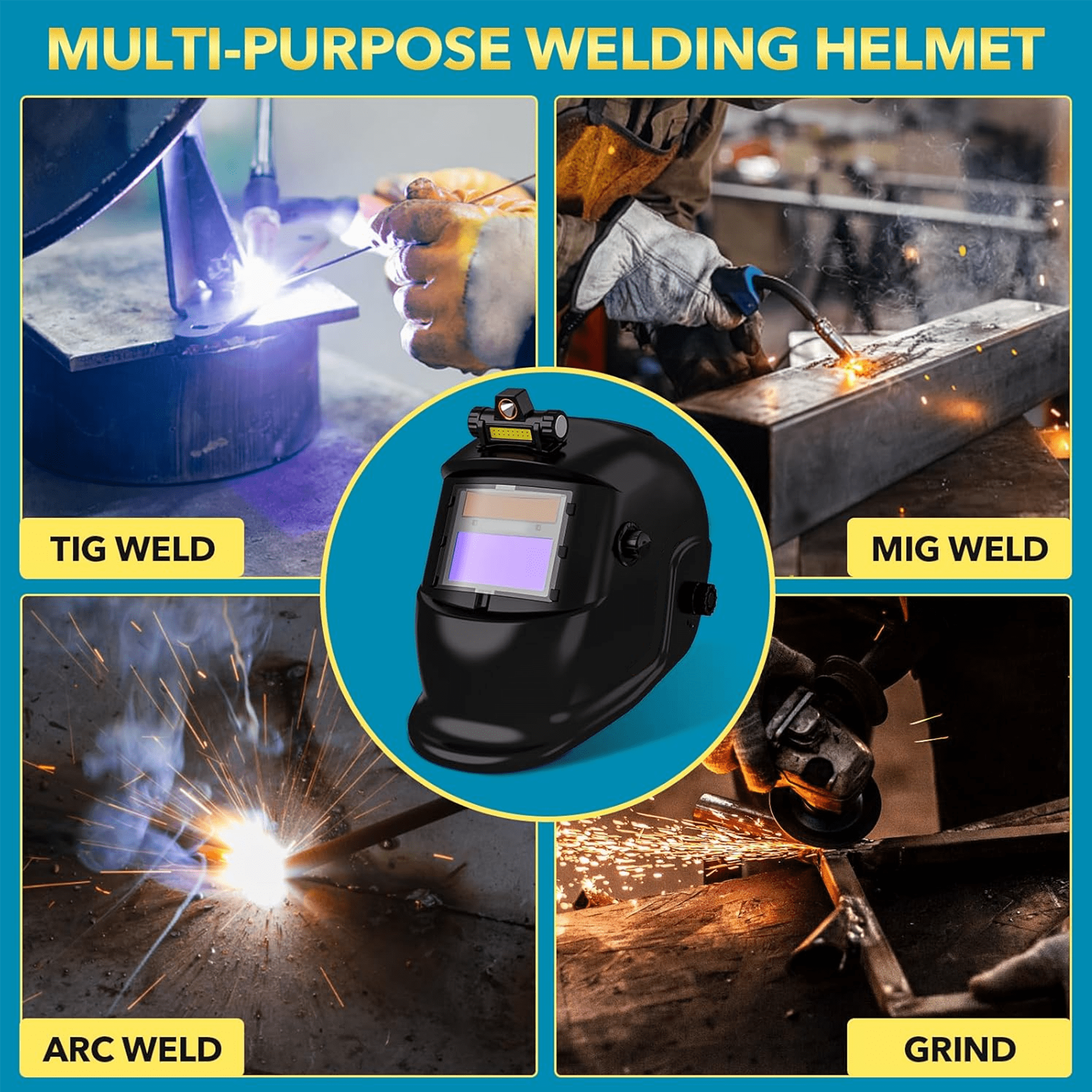 True Color Auto-Darkening Welding Helmet with LED Light – Solar Powered Hood for TIG, MIG, ARC Welding