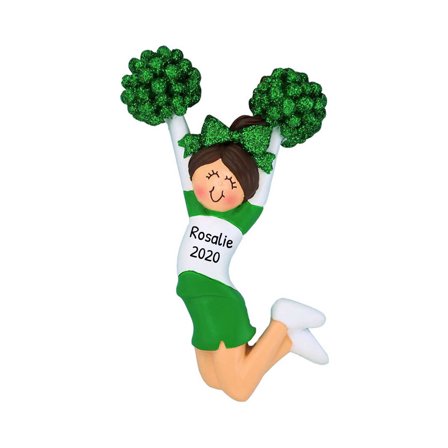 Ornaments by Elves Personalized Brunette Cheerleader Ornament in Green Cheerleading Decor .25 lbs