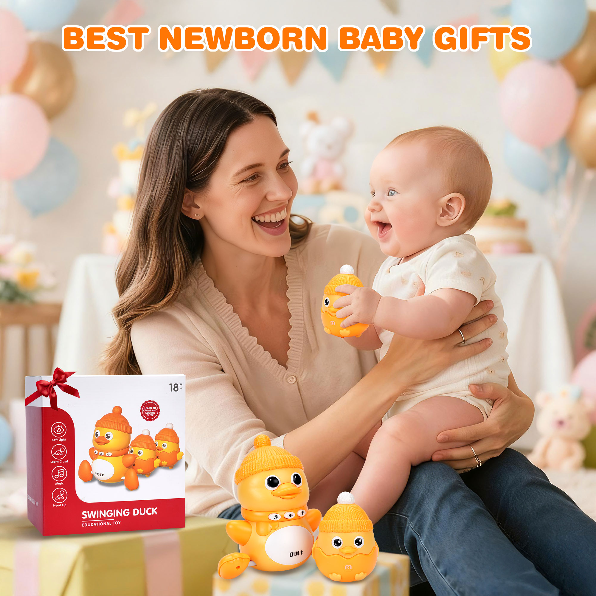 PayUSD Musical Dancing Toy Set with Mama and Babys Tummy Time Toys, Crawling and Interaction Modes 1 Year Old Girl Boy Baby Xmas Easter Gifts