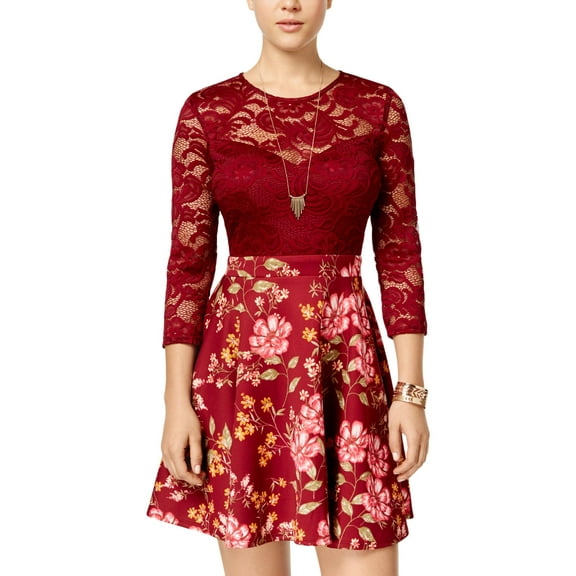 B. Darlin Womens Juniors Floral Lace Mini Dress Red 1/2