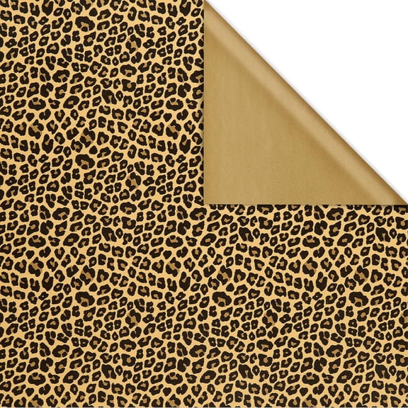 Reversible Wrapping Paper Jumbo Roll, Leopard and Gold (1 Roll, 175 sq. ft.)