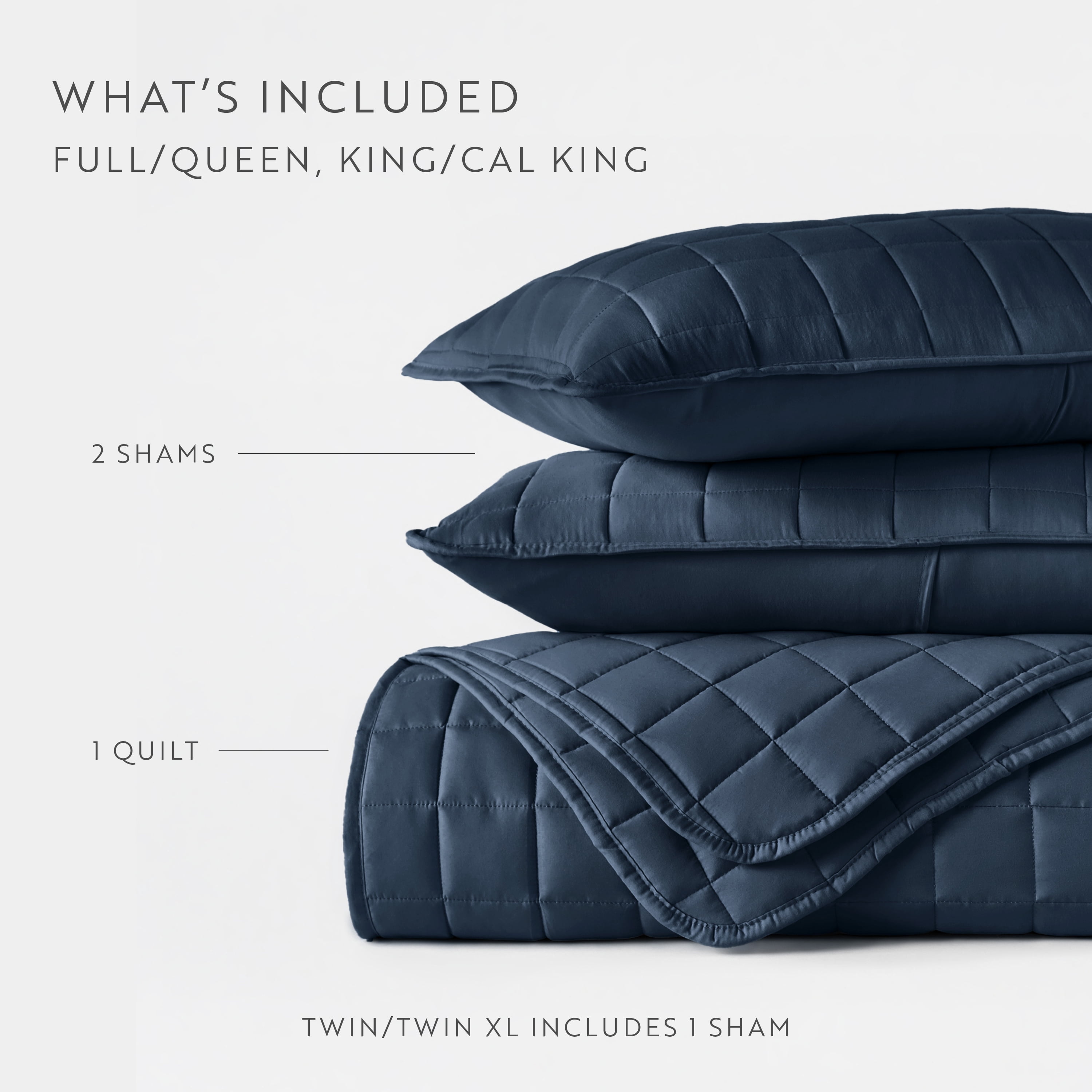 Noble Linens Navy Square Pattern Quilted Coverlet Set, King / CalKing