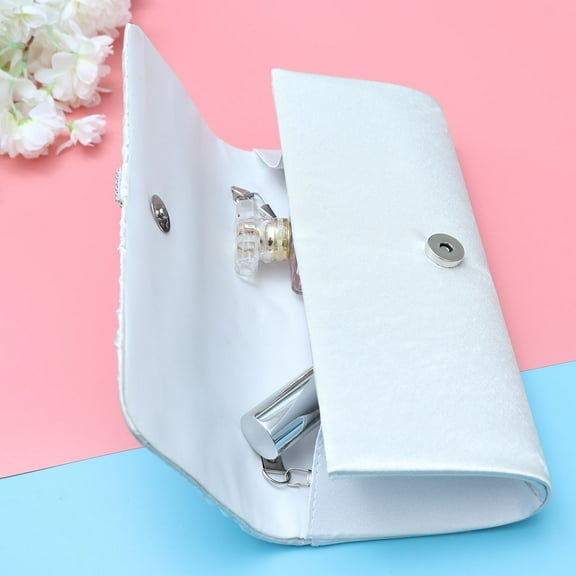 WHAMVOX Fashion Rhinestone Pleated Evening Bag Temperament Stylish Handbag Shoulder Bag for Women Girls (White)