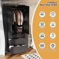 thumbnail image 3 of UGTOO 70" Black Fluted Armoire Wardrobe Closet with 2 Doors & 3 Drawers, Freestanding Wooden Wardrobe Cabinet with Hanging Rod & Gold Handles for Bedroom, 3 of 13