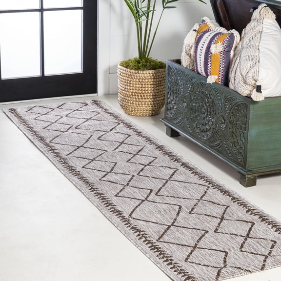 JONATHAN Y SANTA MONICA 2 x 8 Runner Rug, Derya Tribal Diamond Trellis - Beige/Brown, SMB129A-28