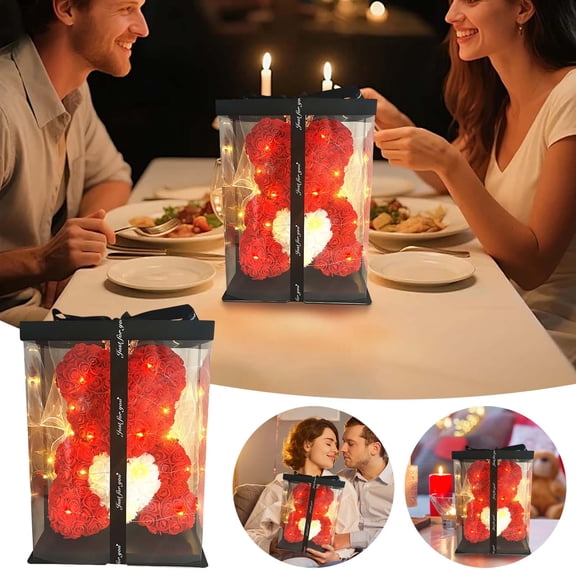 Rose Bear - Pink Teddy Bear & Valentines Day Gifts, Handmade Faux Flower Finished Product, Ideal for Mid-Festival, Valentine’s Day Surprises & Romantic Home Decor