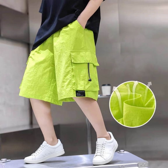 ATOGUTA Boy Shorts Cargo Summer Basketball Soccer Kids Youth Shorts Sport Active Clothes with Pockets Green, Size 5T-16