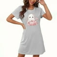 thumbnail image 4 of Sakmal Nightgowns for Women Soft Cute Halloween Loungewear Ghost and Pumpkin Print Gray Short Sleeve Nightgowns, 4 of 5
