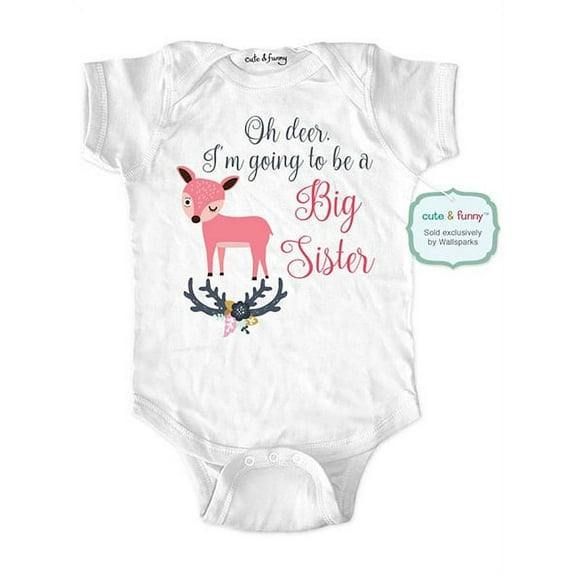 wallsparks cute & funny Brand - Oh deer I'm Going to be a Big Sister - boho baby one piece bodysuit - Great baby shower gift!