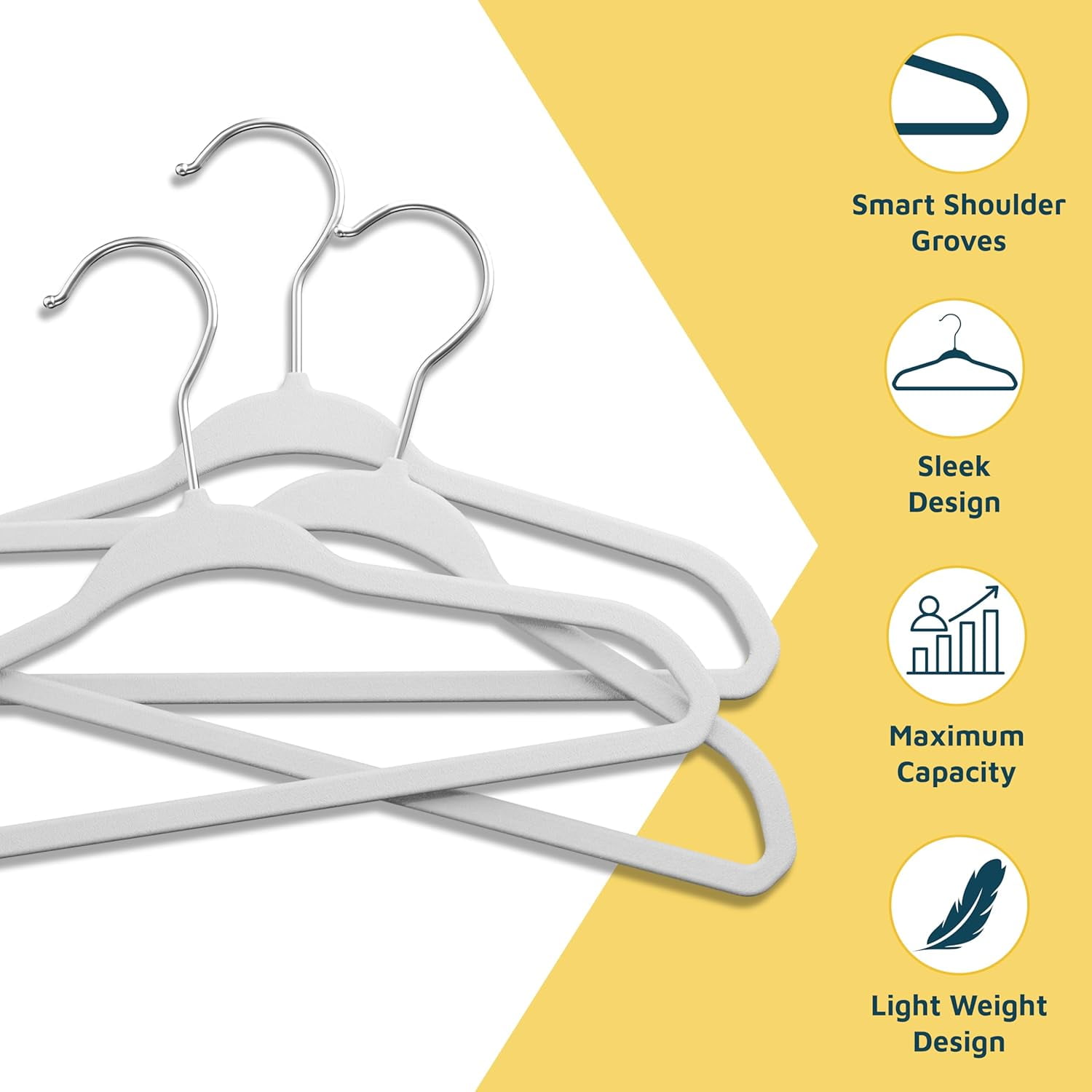 Lifemaster Velvet Kids Hangers, 30-Pack Non-Slip Baby & Toddler Clothes Hangers, Slim Space-Saving with Swivel Hook, White