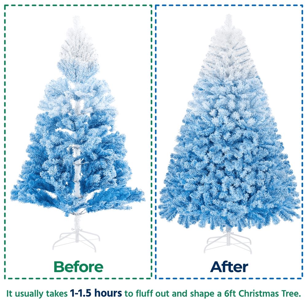 Alden Design 6Ft Unlit Flocked Artificial Christmas Tree with Foldable Stand, Lake Blue Gradient