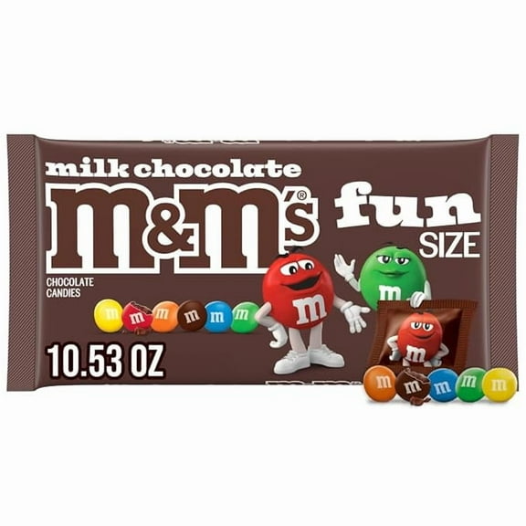 M&M'S Milk Chocolate Candy, Fun Size Candy Bags for Party Favors, Holidays, Parties, 10.53oz Bulk Chocolate Gift