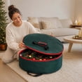 thumbnail image 6 of Christmas Wreath Storage Bag, 60cm Round Holiday Wreath Container with Reinforced Handles, PVC Material Christmas Decoration Storage Bag -Green, 6 of 6