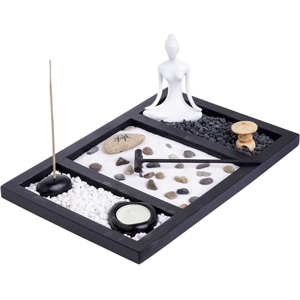 ShenMo Jardín Incienso Portavelas Arena Blanca y Piedras Decorativas (Buda Zen), Estatua de Buda de Resina Candelabro Yoga Zen Chica Arena Plataforma Adorno Creativo LingWen 9024715174956