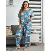 a.Jesdani Women's Plus Size Floral Print Short Sleeve Sleepwear Pajama Set