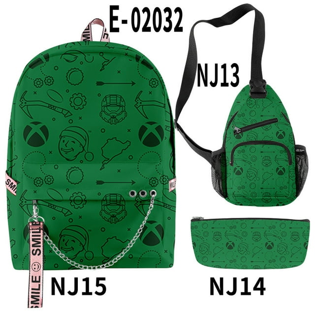 Sacs d'École Mode Nouveauté Cool de Noël Impression 3D 3 Pcs/ensemble Sac à Dos de Voyage Multifonction Sac Poitrine Trousse, Ivoire