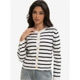 thumbnail image 2 of Women's Striped Cardigan Sweater Trendy Long Sleeve Button Down Crew neck Cardigans, 2 of 6