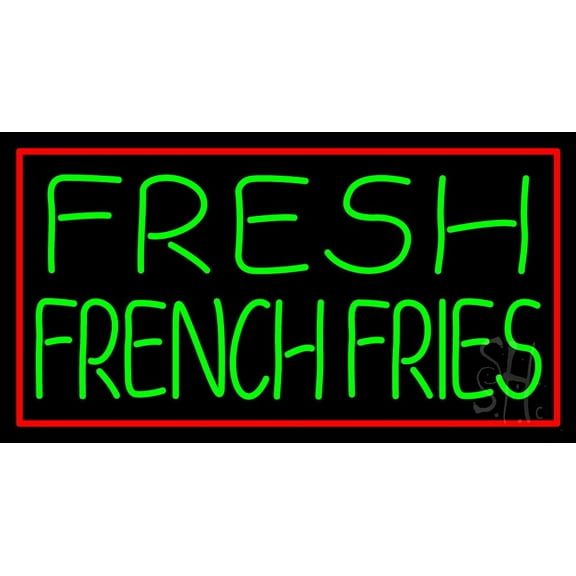 Fresh French Fries With Red Border LED Neon Sign 20 x 37 - inches, Black Square Cut Acrylic Backing, with Dimmer - Bright and Premium built indoor LED Neon Sign for restaurant decor.