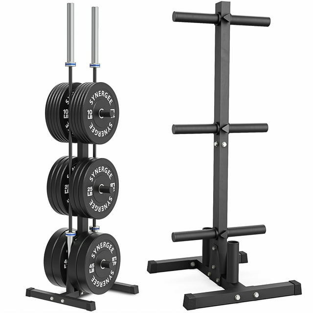 Synergee Support de Plaque de Poids Olympique & Support de Barre – Support Vertical pour Rangement de Gym Maison, Garage & Commercial