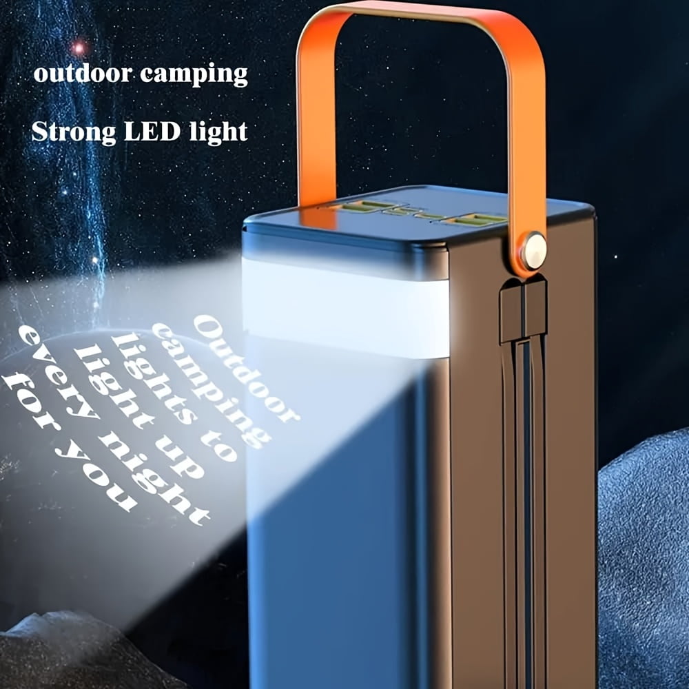 30000mAh 120W Fast Charging Power Bank with Built-in Cables & LED Light - Portable Charger for Phone, Camping, Outdoor Emergency Battery Pack