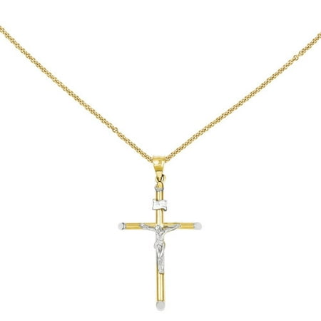 14kt Two-Tone and Rhodium INRI Crucifix Pendant