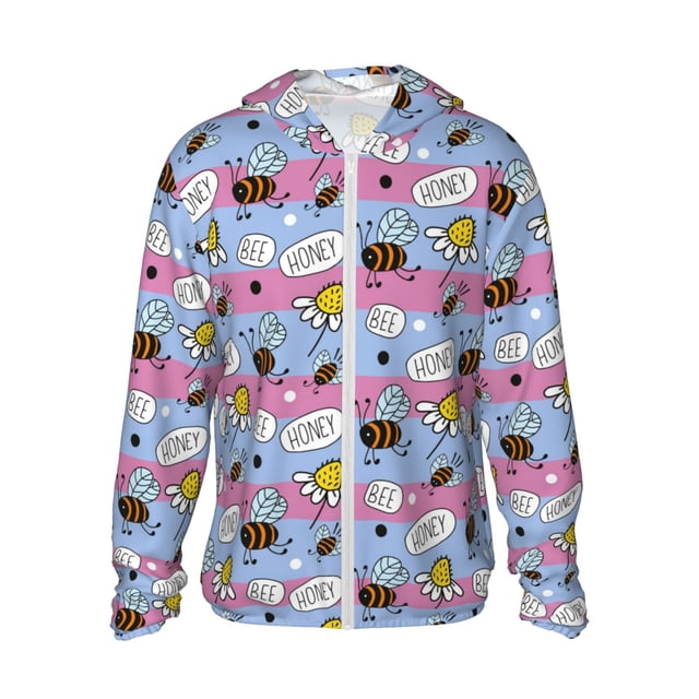Fotbe Bees And Daisies Striped Chaqueta con Protección Solar UPF 50+ para Hombre y Mujer, Camisa con Capucha y Bolsillos-X-Large