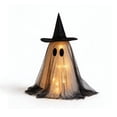 thumbnail image 2 of Cififendec Halloween Light Up Fabric Ghost Hanging Ornament, Double Layer Tulle Ghost with Witch Hat for Porch Eave and Fireplace Mantel Decor, 21.65", 2 of 7