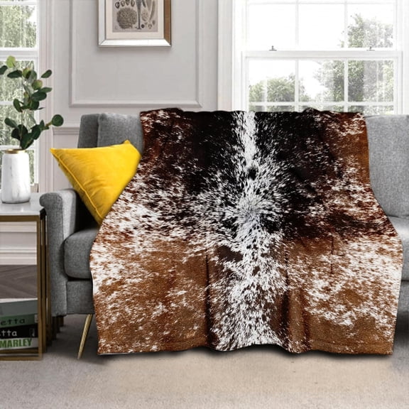 Cow Print Blanket Soft Flannel Lightweight Cowhide Western Throw Blanket Cozy Warm Brown Cow Blankets All Seasons Living Room Decor for Couch Chair Bed Sofa Office 40x50 inch