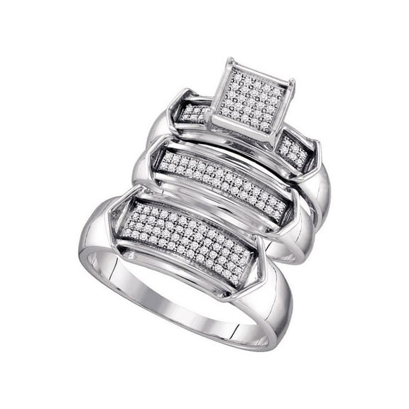 Diamond Princess Sterling Silver His Hers Round Diamond Cluster Matching Wedding Set 1/3 Cttw