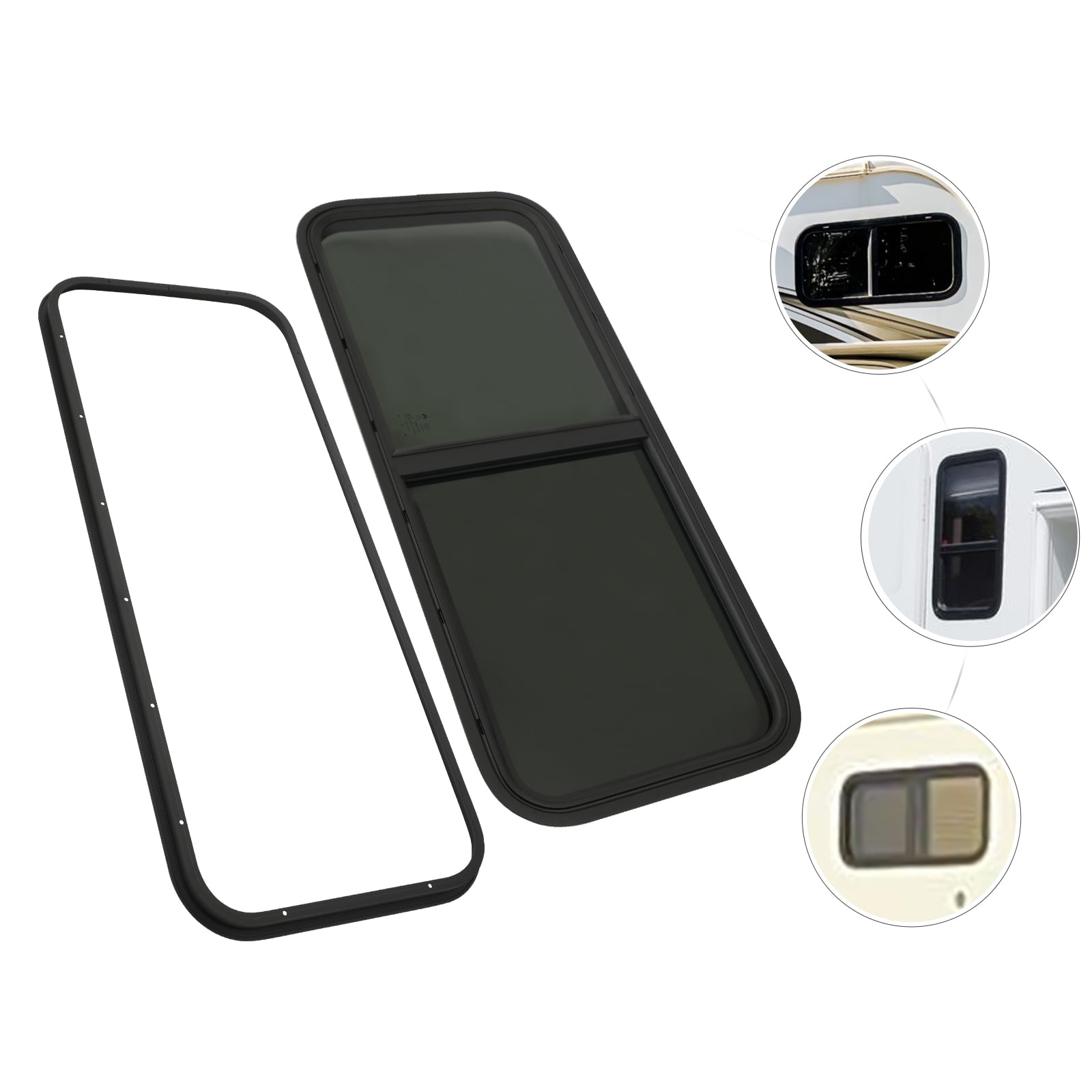 YIYIBYUS RV Window Tempered Black Glass Window with Screen Window
