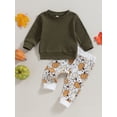 thumbnail image 2 of Faithtur Toddler Girls Halloween Pants Sets Solid Color Long Sleeve Tops Pumpkin Print Drawstring Pants Sets, 2 of 9