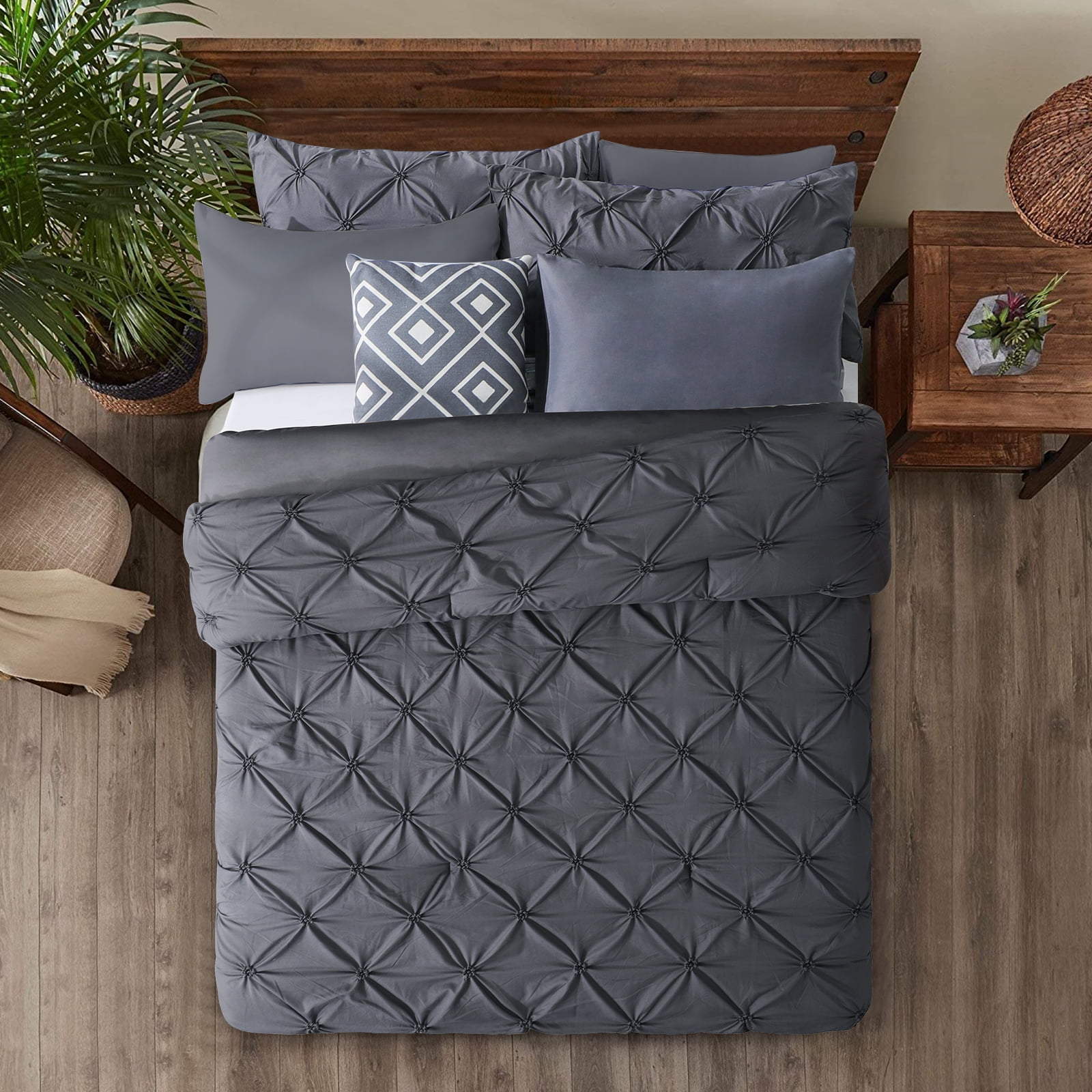CozyLux King Size Comforter Set - 3 Pieces Grey Soft Luxury Cationic Dyeing  Bedding Comforter for All Season, Gray Breathable Lightweight Fluffy Bed