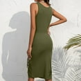 thumbnail image 4 of Women Sexy Bodycon Dress Ruched Side Slit Drawstring Midi Dress Round Neck Sleeveless Dresses Tank Sheath Party Club Dress, 4 of 5