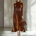 thumbnail image 2 of Womens Velvet Long Sleeve Maxi Dress - Turtleneck Tunic Solid Color Elegant Wedding Guest Party Cocktail Evening Party, 2 of 6